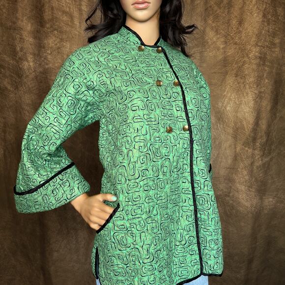 Vintage 1940s Lady Juliana Housecoat Green Jacket Geometric Print Mod Relaxation - Picture 1 of 9